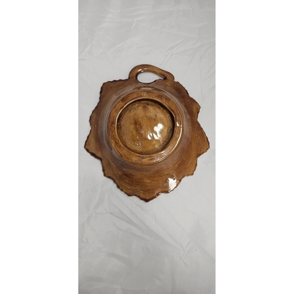 Vintage 1973‎ Leaf Shaped Serving Dish Platter Burnt Orange Brown Glazed Ceramic
